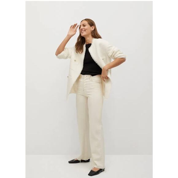 MANGO Pocket Tweed Jacket Sz L Ivory NWT - Picture 4 of 16